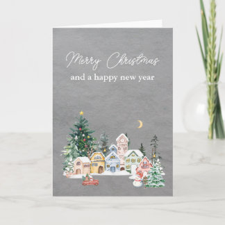 Elegant Grey Watercolor Christmas Wishes Greeting Holiday Card