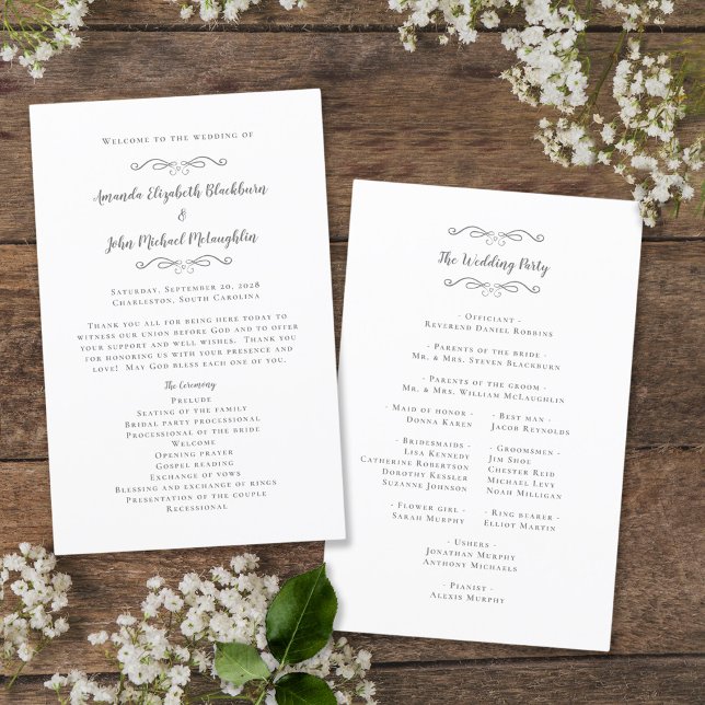 Elegant Grey Wedding Ceremony Program Template (Creator Uploaded)