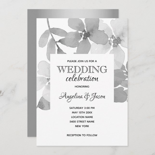 Elegant Grey Wedding Invitation (Front/Back)
