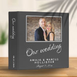 Elegant Grey Wedding Photo Album Binder<br><div class="desc">Elegant Grey and White Wedding Photo Album. An elegant dark grey wedding photo album for your wedding day memories with a trendy script in white colours. Easily personalize all the text on the front and on the spine and the wedding photo on the front - make your own unique photo...</div>