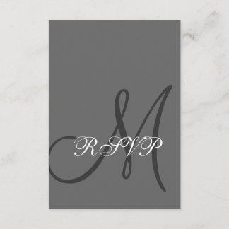 Elegant Grey Wedding RSVP Card with Initial