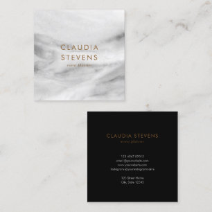 Elegant Grey White Black Watercolor Marble Pattern Square Business Card