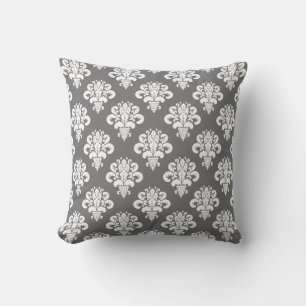 Elegant Grey White Damask Throw Pillow