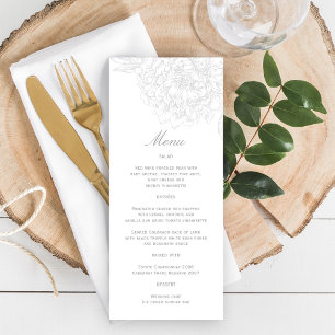 Elegant Grey White Floral Peony Wedding Menu