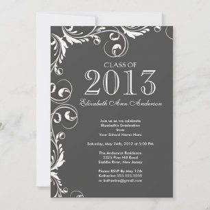 Elegant Grey White Graduation Party Invitation