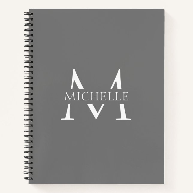 Elegant Grey White Modern Simple Monogram    Notebook (Front)