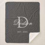 Elegant Grey White Newlywed Established Year Name Sherpa Blanket<br><div class="desc">Elegant Grey White Newlywed Established Year Name Sherpa Blanket Designed with customizable dark grey background and light grey monogram initial on the centre. Personalized with couple's last name in classy white calligraphy script lettering and established year is on lower front centre. Makes a great housewarming or bridal shower gift idea....</div>