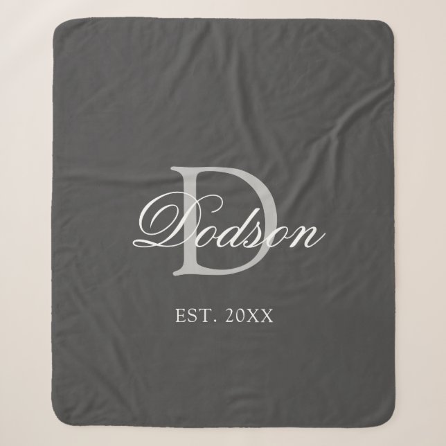Elegant Grey White Newlywed Established Year Name Sherpa Blanket (Front)