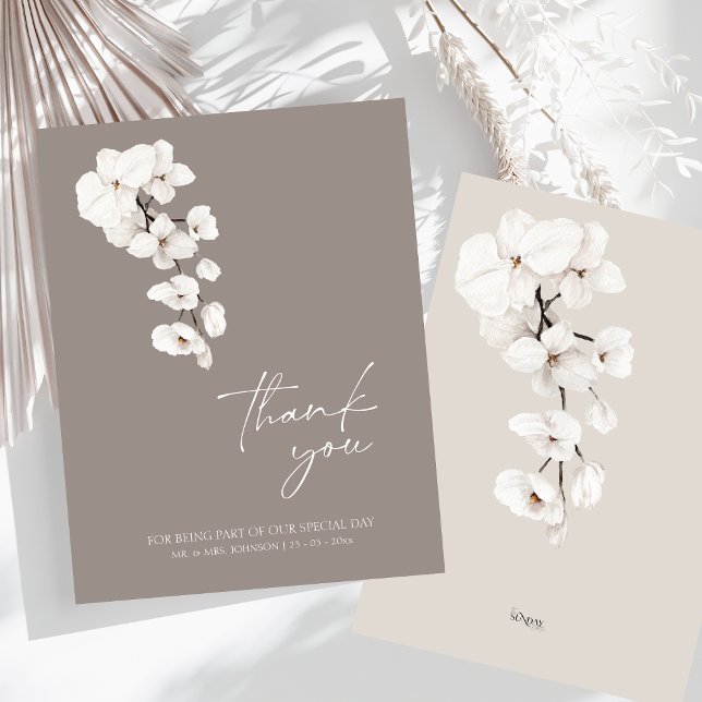 Elegant Grey White Orchid Wedding Thank You Card (Modern Gray White Orchids Wedding Thank You Card)