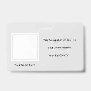Elegant Grey White Photo Text Templates Employee Badge