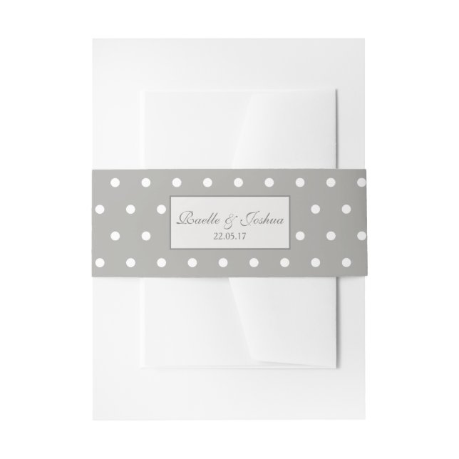Elegant Grey White Polka Dots Wedding Invitation Belly Band (Front Example)