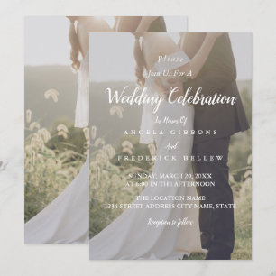Elegant Grey & White With Background Photo Wedding Invitation