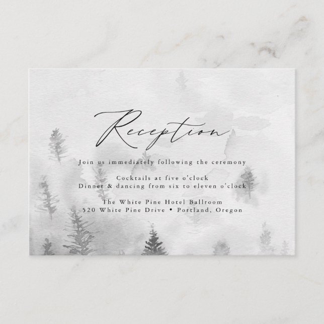 Elegant Grey Winter Forest Wedding Reception Enclosure Card (Front)