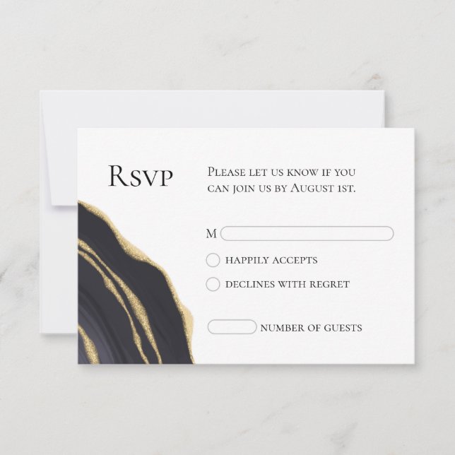 Elegant grey with gold agate RSVP card (Front)