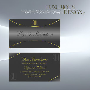 Elegant Grey with Gold Border and Monogram Luxury Business Card
