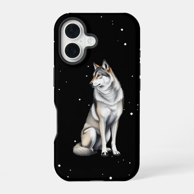 Elegant Grey Wolf iPhone 16 Case (Back)