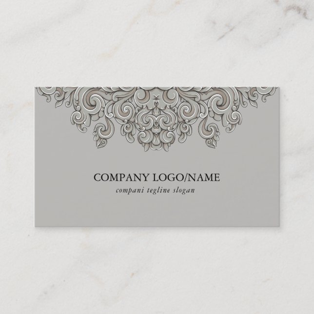 Elegant grey wood ornament business card (Front)
