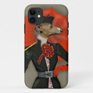 Elegant Greyhound and Red Umbrella iPhone 11 Case