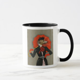 Elegant Greyhound and Red Umbrella Mug