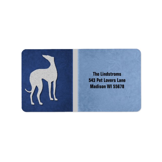 Elegant Greyhound Silhouette in Blue Label (Front)
