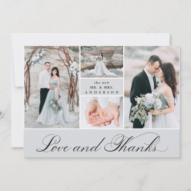 Elegant Grid | 4 Photo Wedding Thank You (Front)
