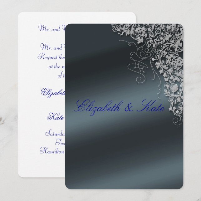 Élégant, gris bleu, Faire-part de mariage (Devant / Derrière)