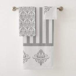 Elegant Gris Damask Simple Stripe Motif