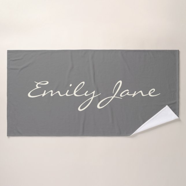 Élégant Gris manuscrit Nom du script personnalisé (Serviette de bain)