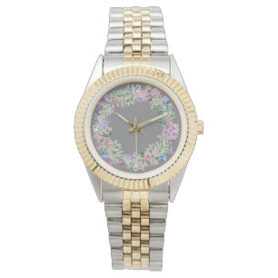 Elégant Gris Moderne Floral Montre Femme