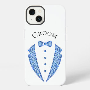 Elegant Groom Tuxedo Bllue Typography Wedding iPhone 13 Case