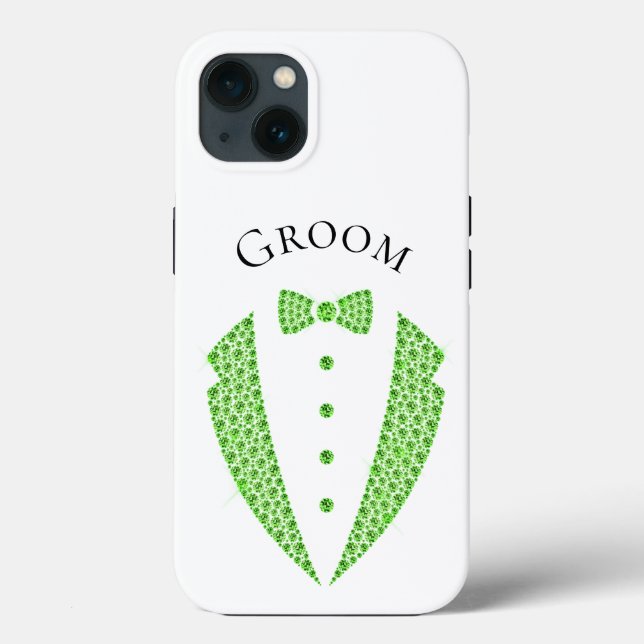 Elegant Groom Tuxedo Green Typography Wedding Case-Mate iPhone Case (Back)