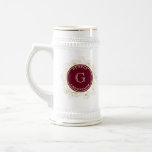 Elegant Groomsmen Beer Stein<br><div class="desc">Elevate the toast of celebration with our modern,  vintage-inspired Groomsman Beer Stein,  adorned in luxurious gold and burgundy hues. Personalized with a monogram,  it's the perfect wedding gift for your esteemed groomsman,  blending elegance and functionality for memorable moments.</div>