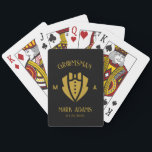 Elegant Groomsmen Gift Tuxedo Custom Monogram Playing Cards<br><div class="desc">Celebrate your special day with this exquisite modern era-inspired Playing Card Groomsmen Gifts, the perfect blend of classic elegance and contemporary flair. These meticulously designed playing cards are more than just a deck; they are a customized, personalized gift that adds a touch of sophistication to weddings, bachelor parties, engagement parties,...</div>