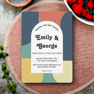 Elegant Groovy Retro Colourful Abstract 70s Weddin Invitation