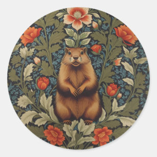 Elegant Groundhog William Morris Inspired Classic Round Sticker