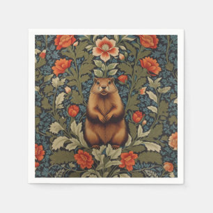 Elegant Groundhog William Morris Inspired Napkin