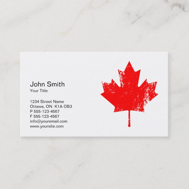 Elegant Grunge Red Canada Maple Leaf Business Card (Front)