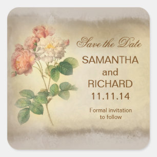 elegant grungy roses save the date stickers