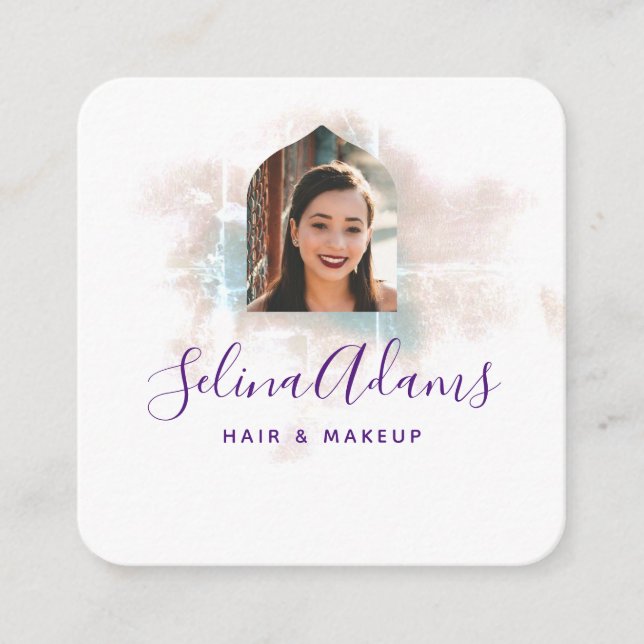 Elegant Grungy Watercolor Photo Abstract Square Business Card (Front)