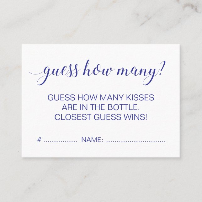 Elegant Guess How Many Blue Bridal Shower Game Business Card (Front)