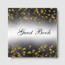 Elegant Guest Book Gold Confetti on Black