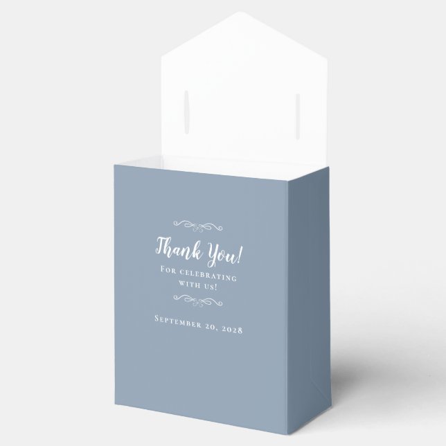 Elegant Guest Thank You Wedding Couple Dusty Blue  Favor Box (Opened)