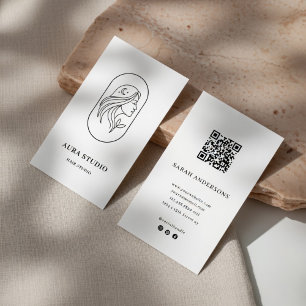 Elegant Hair Stylist Business Card with QR Code 