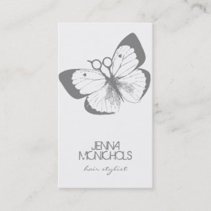 elegant hair stylist butterfly grey simple pretty business card