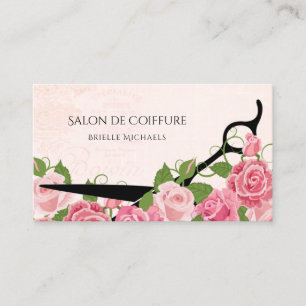 Elegant Hair Stylist Pink Rose Hair Salon Shears Business Card