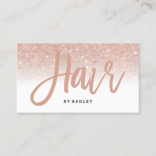 Elegant hair typography rose gold glitter white business card