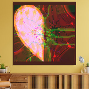 Elegant Half Heart Abstract Art Pink Green Red Canvas Print