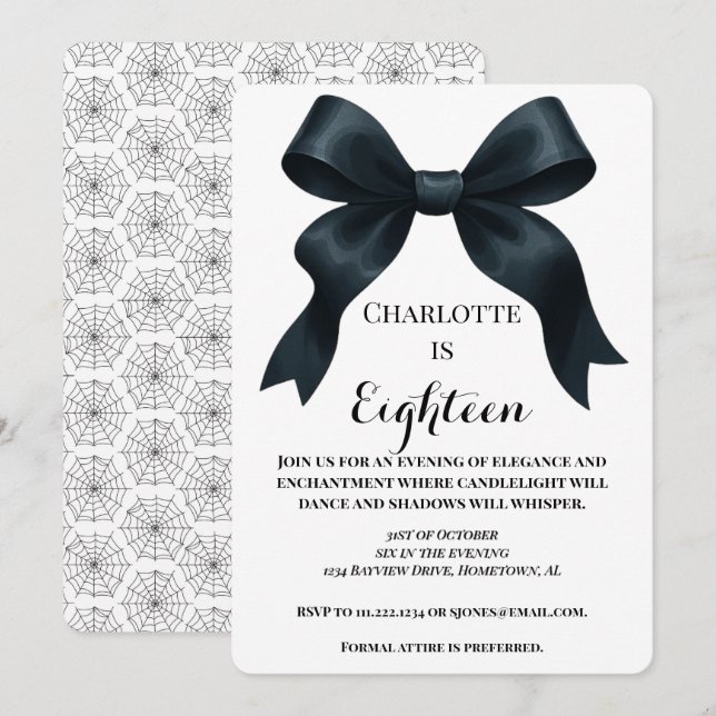 Elegant Halloween Birthday Invite - Spiderweb (Front/Back)