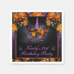Elegant Halloween Flowers Unicorn Birthday Napkin