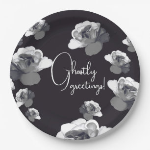Elegant Halloween Greetings Ghostly Rose Paper Plate